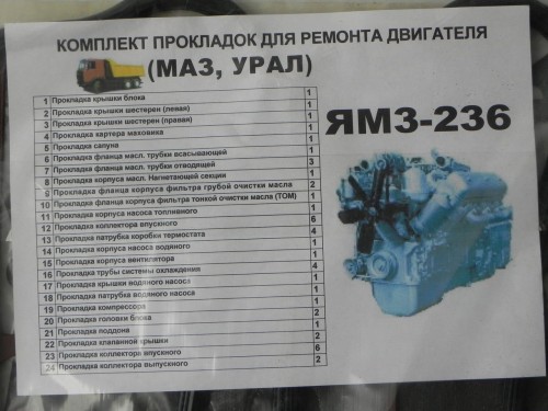 Набор прокладок двигателя (полный) ЯМЗ 236-1003020-01