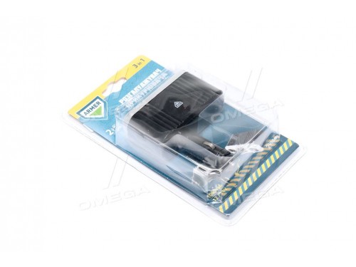Разветвитель прикуривателя, 3в1, 2 USB, 1000mA, 12/24V <ARMER>